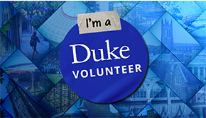 Sticker that reads "I'm a Duke Volunteer"