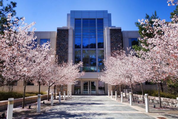 Fuqua Science Drive Entrance in the Spring