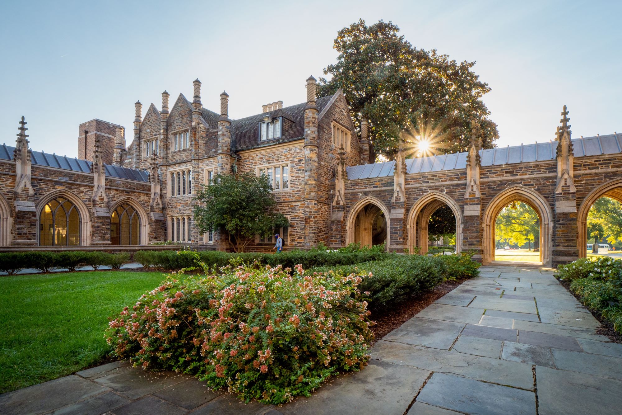 Memorial garden, chapel Quad at sunrise