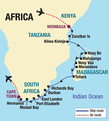 map showing route of mode of travel