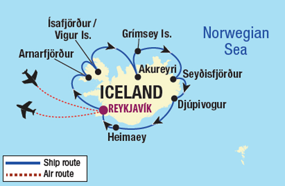 map showing route of mode of travel