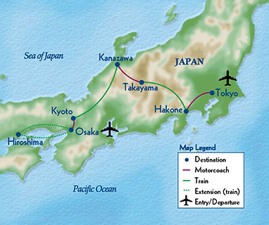 map showing route of mode of travel