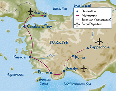 map showing route of mode of travel