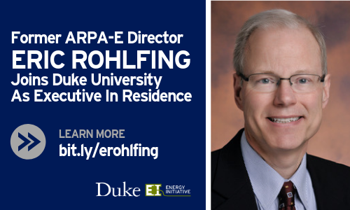 Former ARPA-E Director Eric Rohlfing joins Duke University as an Executive in Residence. Learn more: bit.ly/erohlfing Duke University Energy Initiative