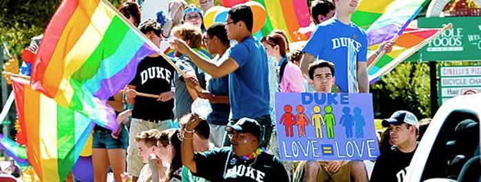 Rainbow coalition: the Duke float in last fall's North Carolina Pride Parade. Jianghai Ho