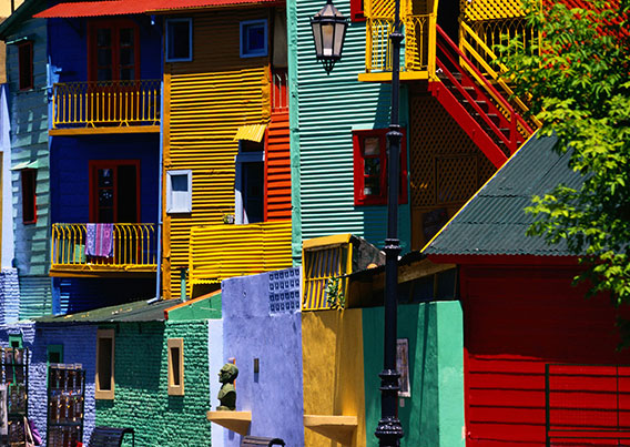 Colorful houses along a street