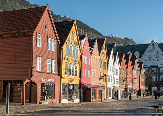 Bergan colorful buildings along the street