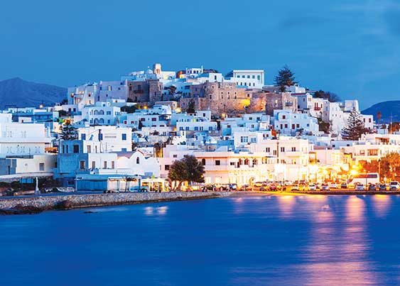 Naxos town overlooking water in the front