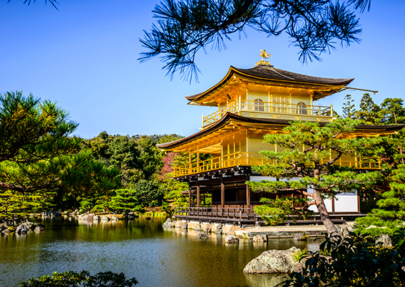 Japanese building on waters edge